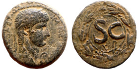 Nero  (54-68) Syria: Antioch, bronze. Obverse: Bust of Emperor. Reverse: Large S C