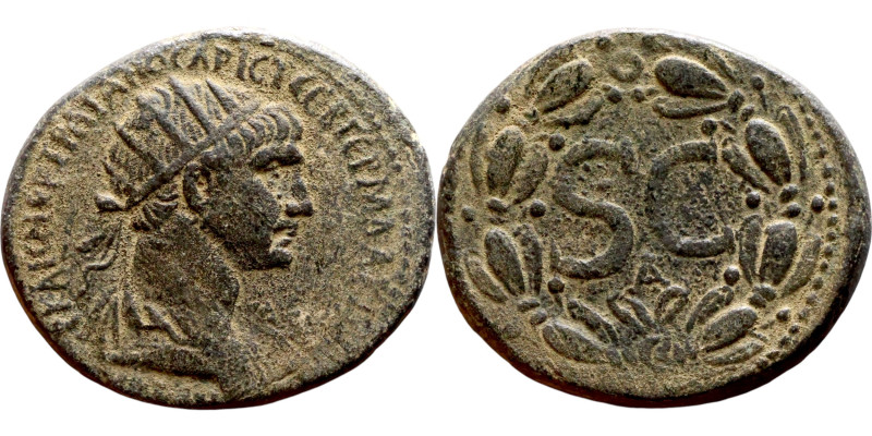 Trajan (98 – 117) Syria, Antioch. Obverse: Bust of Emperor. Reverse: Large S C
...