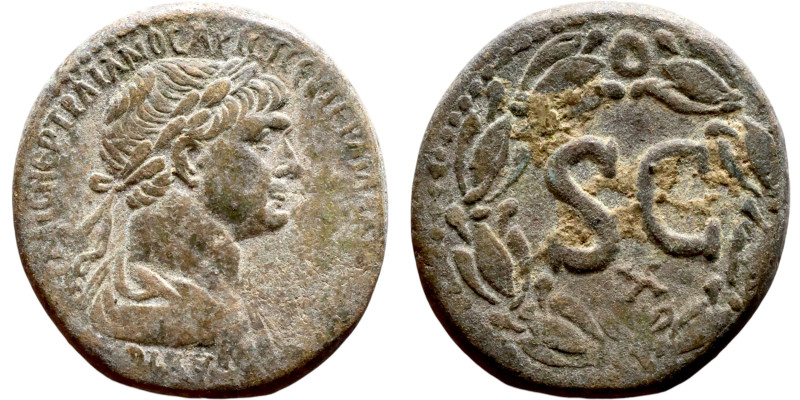 Trajan (98 – 117) Syria, Antioch. Obverse: Bust of Emperor. Reverse: Large S C
...