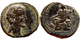 Antoninus Pius (138-161) bronze. Obv: Bust of emperor. Rev: Jupiter seated on throne holds thunderbolt and scepter