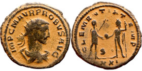 Probus (276 - 282). Billon antoninianus. Obv.: IMP C M AVR PROBVS AVG / Radiate bust right wearing the imperial mantle. Rev.: CLEMENTIA TEMP / Probus ...