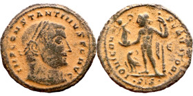 Constantinus I (306-337 AD) Follis. Obv: Laureate bust Rev: IOVI CONSERVATORI AVGG . Jupiter standing and holding Victoria on globe ; eagle at his fee...