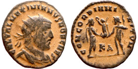 Maximianus. (286-305 AD). Æ Antoninian. Obv: IMP C M A MAXIMIANVS P F AVG. radiate cuirassed bust of Maximianus right. Rev: CONCORDIA MILITVM. Jupiter...