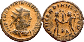 Maximianus. (286-305 AD). Æ Antoninian. Obv: IMP C M A MAXIMIANVS P F AVG. radiate cuirassed bust of Maximianus right. Rev: CONCORDIA MILITVM. Jupiter...