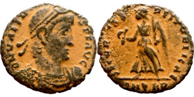 Valens (364-378) Follis . Obverse: DN VALENS PF AVG diademed bust. Reverse: SECVRITAC REPVBLICAE. Walking Victory
