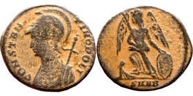 Constantinus I (306-337) Commemoratives Follis. Obverse: CONSTANTINOPOLIS, laureate, helmeted bust of Constantinopolis left, wearing imperial mantle, ...