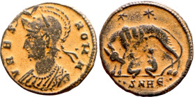 Constantinus I. (306-337 AD). Follis Obv: VRBS ROMA. helmeted bust of Constantinus I. left. Rev: Romulus and Remus