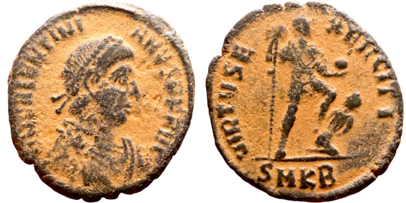 Valentinian I (364 -375)I, Follis. Obv: DN VALENTINIANVS PF AVG, diademed, drape...