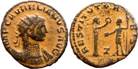 Aurelian (270-275) Anotniniaus. Obverse: IMP AVRELIANVS AVG, Radiate, draped and cuirassed bust right. Reverse: RESTITVTOR ORBIS - Female figure prese...