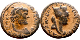 Caracalla (211-217) Syria, Antioch. Follis. Obverse: Radiate bust. Reverse: Bust of Tyche