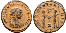 Aurelian (270-275) Anotniniaus. Obverse: IMP AVRELIANVS AVG, Radiate, draped and cuirassed bust right. Reverse: RESTITVTOR ORBIS - Female figure prese...