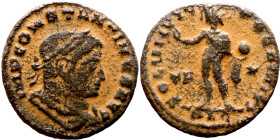 Constantinus I (307-337 AD). Follis. Obv: IMP CONSTANTINVS PF AVG. laureate bust of Constantinus left. Rev: SOLI INVICTO COMITI. Sol standing left hol...