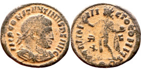 Constantinus I (307-337 AD). Follis. Obv: IMP CONSTANTINVS PF AVG. laureate bust of Constantinus left. Rev: SOLI INVICTO COMITI. Sol standing left hol...