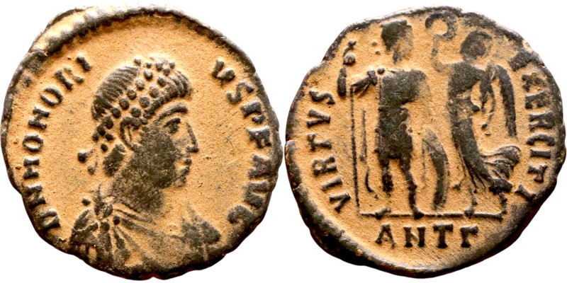 Honorius ( 395-423) Nummus. Obverse: DN HONORIVS P F AVG, pearl-diademed, draped...