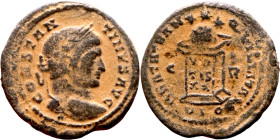 Constantine I (306-337 AD). AE Follis. Obv.: CONSTANTINVS AVG, Bos of Emperort Rev.: BEATA TRANQVILLITAS, altar inscribed VOTIS XX
