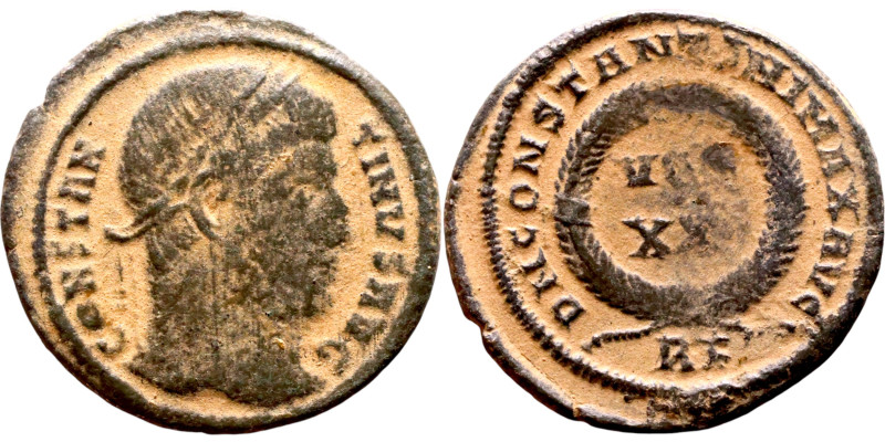 Constantinus I (306-337) Follis. Obverse: CONSTANTINVS AVG. Laureate bust. Rever...