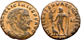 Licinius I. (308-324 AD) Follis. Obv: IMP LIC LICINIVS P F AVG. laureate bust of Licinius right. Rev: IOVI CONSERVATORI. Jupiter standing and holding ...