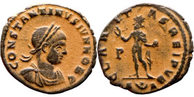 Constantinus II as caesar (337 - 347 AD). Follis. Obv.: CONSTANTIVS IVN NOB C, Laureate, draped and cuirassed bust of Constantius. Rev: CLARITAS REIPB...