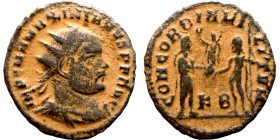 Maximianus. (286-305 AD). Æ Antoninian. Obv: IMP C M A MAXIMIANVS P F AVG. radiate cuirassed bust of Maximianus right. Rev: CONCORDIA MILITVM. Jupiter...