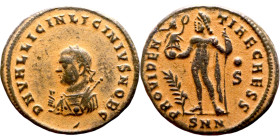 Licinius II (317-324 AD).AE follis. Obv.: D N VAL LICIN LICINIVS NOB C, Bust of Emperor. Rev.: IOVI CONSERVATORI, Jupiter standing left, chlamys acros...