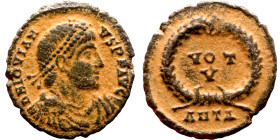 Jovian (363-3640. Follis Obverse: DN IOVIANVS PF AVG. Diademed bust. Reverse: VOT V