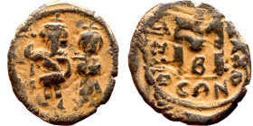 Heraclius and Hercalius. Constantine (610-641) Follis. Obverse: Heraclius on left, Heraclius Constaninte on right, . Reverse: ANNO, Large M, cross abo...