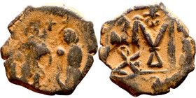 Heraclius and Hercalius. Constantine (610-641) Follis. Obverse: Heraclius on left, Heraclius Constaninte on right, . Reverse: ANNO, Large M, cross abo...