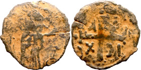 Baldwin II. Follis Edessa. Obverse: Standing Figure. Reverse: Cros