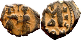 Heraclius and Hercalius. Constantine (610-641) Follis. Obverse: Heraclius on left, Heraclius Constaninte on right, . Reverse: ANNO, Large M, cross abo...