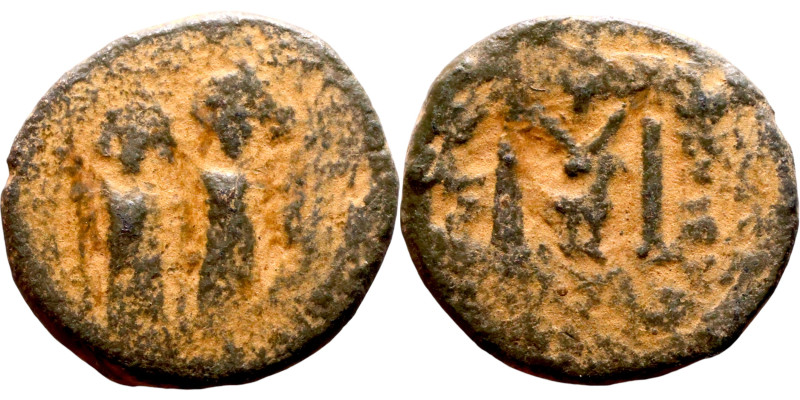 Heraclius and Hercalius. Constantine (610-641) Follis. Obverse: Heraclius on lef...