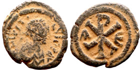 Justin I (518-527) Pentanummium. Obverse: :D N IVSTINVS PP AVG, diademed, draped, and cuirassed bust right Reverse: CHI-RO