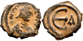 Maurice Tiberius (582-602) Pentanummium Obverse: Diademed Bust of Emperor. Reverse: Large E