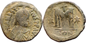 Anastasius I (491-518) Follis. Obverse: DN ANASTASVS PP AVG diademed, draped, and cuirassed bust right Reverse: Large M