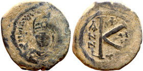 Justinian I (527-565) Half Follis. Antioch . Obverse: Justinian on throne. Reverse: Large K and Cross. THEUP
