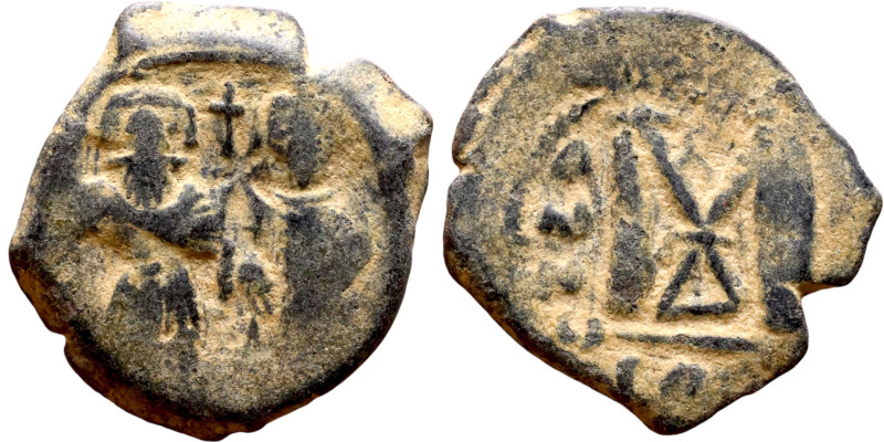 Heraclius and Hercalius. Constantine (610-641) Follis. Obverse: Heraclius on lef...