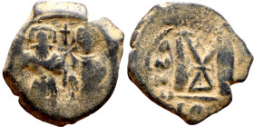Heraclius and Hercalius. Constantine (610-641) Follis. Obverse: Heraclius on left, Heraclius Constaninte on right, . Reverse: ANNO, Large M, cross abo...