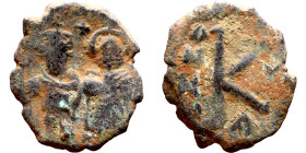 Heraclius and Hercalius. Constantine (610-641) Half Follis. Obverse: Heraclius on left, Heraclius Constaninte on right, . Reverse: ANNO, Large K, cros...