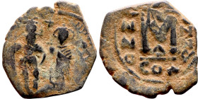 Heraclius and Hercalius. Constantine (610-641) Follis. Obverse: Heraclius on left, Heraclius Constaninte on right, . Reverse: ANNO, Large M, cross abo...