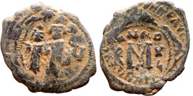 Heraclius, Martina and Heraclius Constantine (610-641) Follis Obverse: From left, Martina, Heraclius, heraclius Constantine Reverse: Large M, ANNO,