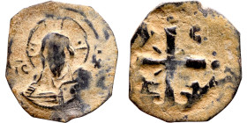 Baldwin II. Follis. Obverse: Bust of christ. Reverse: Cross