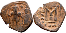 Heraclius and Hercalius. Constantine (610-641) Follis. Obverse: Heraclius on left, Heraclius Constaninte on right, . Reverse: ANNO, Large M, cross abo...