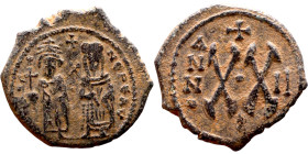 Phocas and Leontia.(602-610). Half Follis. . Obverse: Standing Phocas and Leonita Reverse: Large XX between ANNO and regnal year.