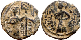 Seljuk (1037–1157, bronze coin in Byzantine style. Obverse: Bust. Reverse: Arabicc inscription
