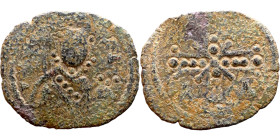 Alexios I Komnenos, Tetarteron (post reform). Thessalonica. Obverse: C | Φ ΑΛ | Δ, Jewelled cross, globus at each extremity, a cross at center. Revers...