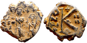 Heraclius and Hercalius. Constantine (610-641) Half Follis. Obverse: Heraclius on left, Heraclius Constaninte on right, . Reverse: ANNO, Large K, cros...