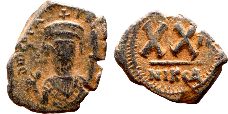 Phocas .(602-610). Half Follis. Obverse: Bust of Phocas Reverse: Large XX, cross...