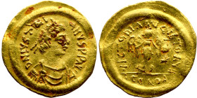 ★ Gold ★

Justinian I (527-565) Tremissis. Obverse: DN IVSTINIANVS PF Avg. Diademed bust. Reverse: VICTORIA AVGVSTORVM, Victory standing right, head l...