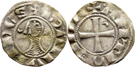Principality of Antioch. Bohemond III (1163-1201) Denier. Antioch. Obverse: BOAИVHDVS, helmeted and mailed head left; crescent before, star behind Rev...