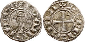 Principality of Antioch. Bohemond III (1163-1201) Denier. Antioch. Obverse: BOAИVHDVS, helmeted and mailed head left; crescent before, star behind Rev...