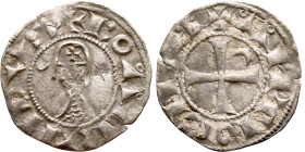 Principality of Antioch. Bohemond III (1163-1201) Denier. Antioch. Obverse: BOAИVHDVS, helmeted and mailed head left; crescent before, star behind Rev...